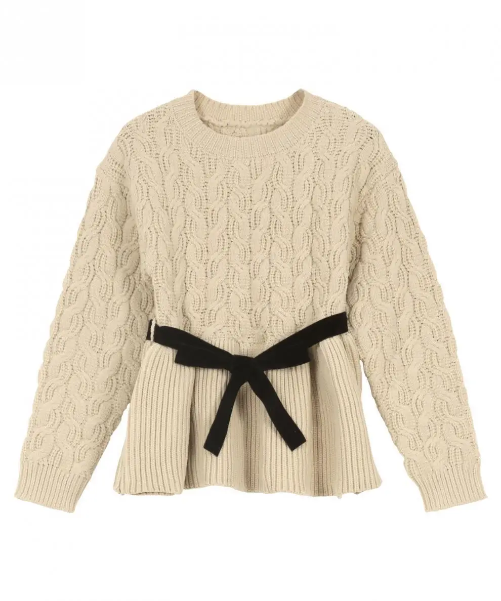 

Fashion Lady's Top With Belt Fried Dough Twists Women's Knitted Sweater