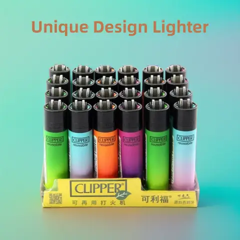CLIPPER Grinding Wheel Original Butane Lighter Interesting Personality Pattern Refillable Gas Lighters Use Collection 24 Pieces