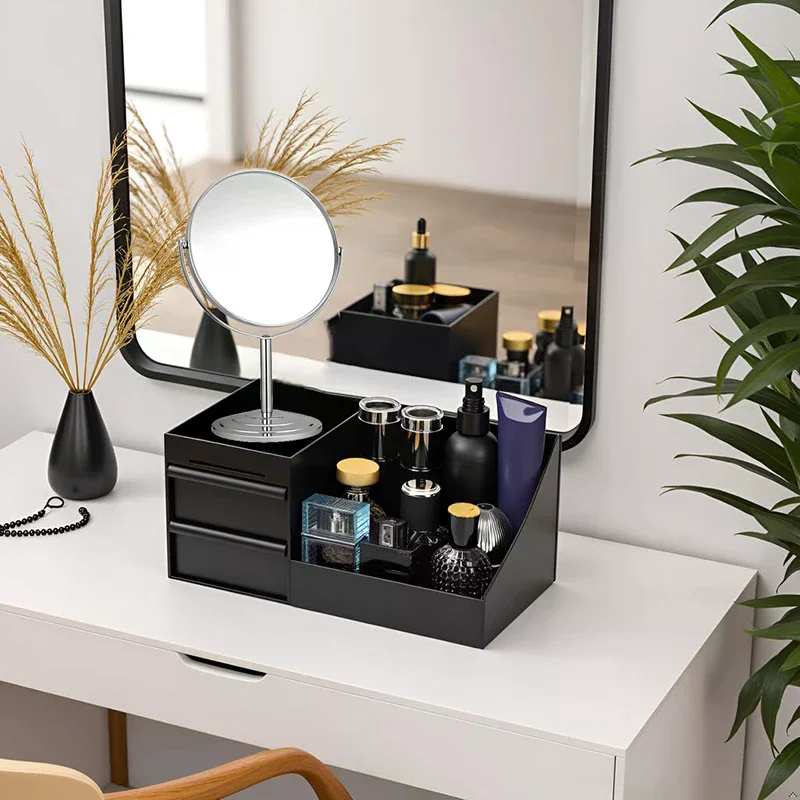 Soporte de Colonia negro a la moda para tocador, soporte de Perfume, organizador de encimera de baño con cajones, organizador de Colonia para hombres