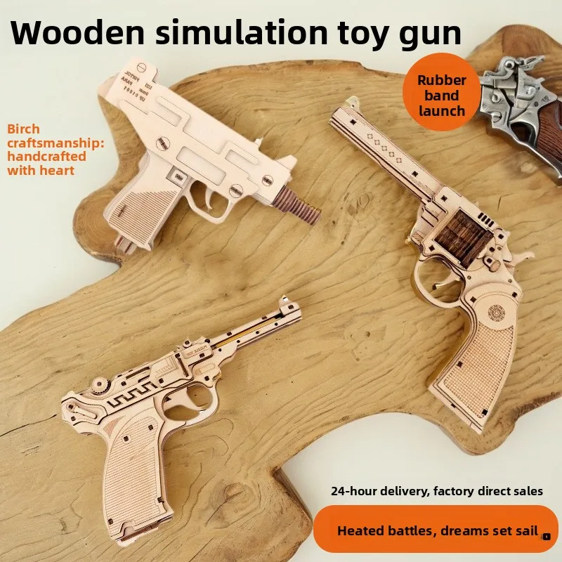 

CSgo Inspired Desert Eagle Rubber Band Gun 3D Puzzle - Wooden Building Blocks, Non-Toxic Safe, DIY Educational Toy Desktop Decor