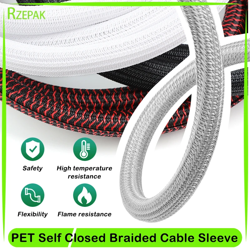 

3 ~ 50mm Expandable Sleeve Self Closing Braided PET Insulation Cable Sock Tube Loom Split For Line Organizer Wire Wrap Protector