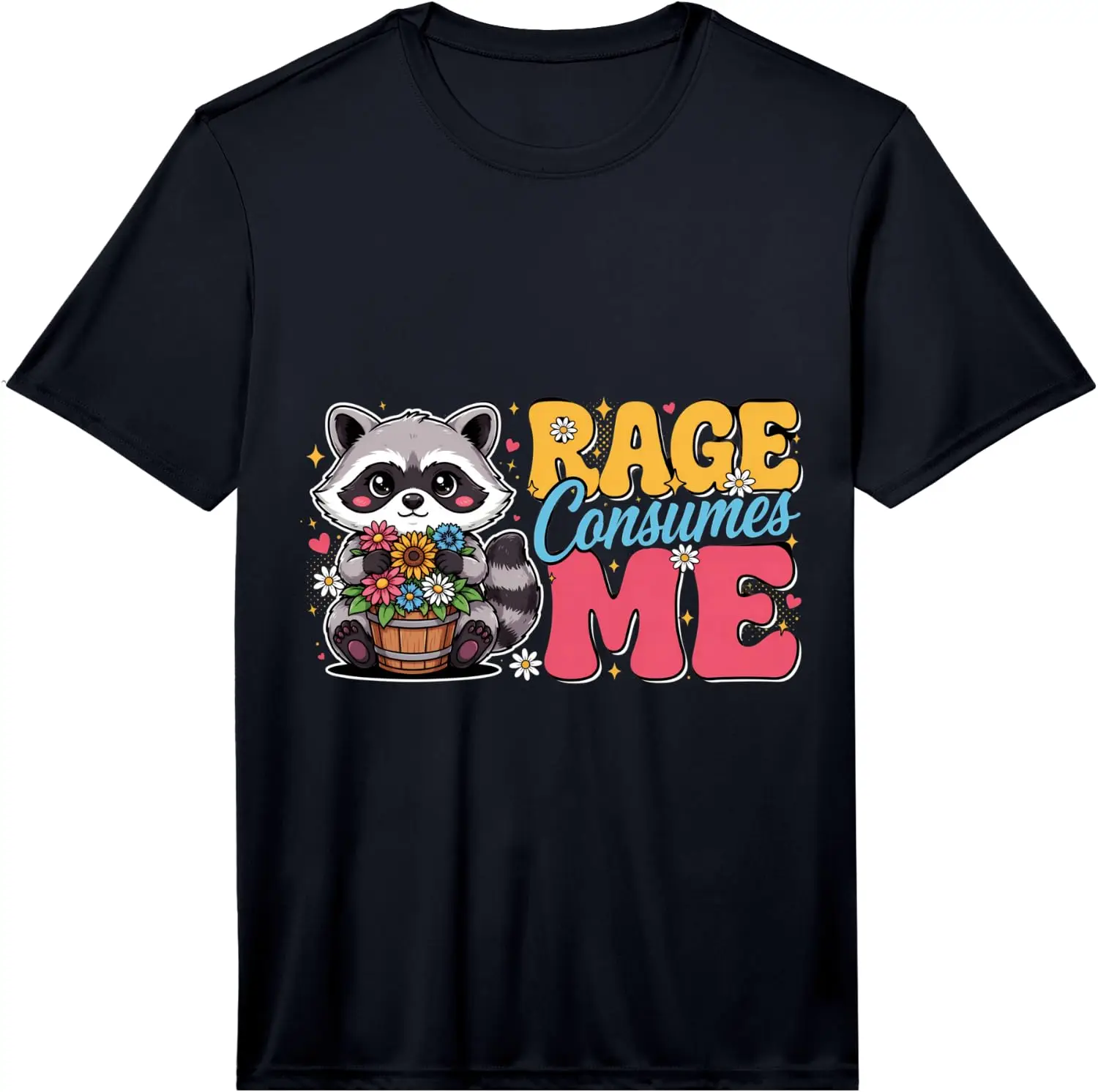 Cute Raccoon Rage Consumes Me Performance T-Shirt 100% Cotton Trendy Y2K Short-Sleeve Tee – Soft, Quick-Drying, &