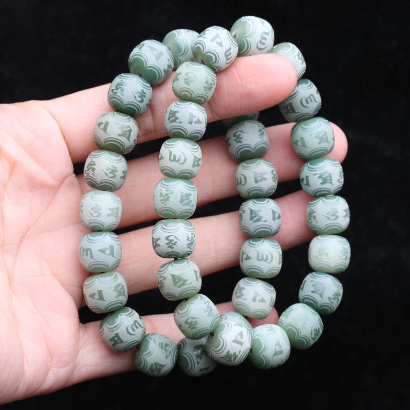 Natural Bodhi 12MM Green Bodhi green seed bracelet unisex six-character mantra beads