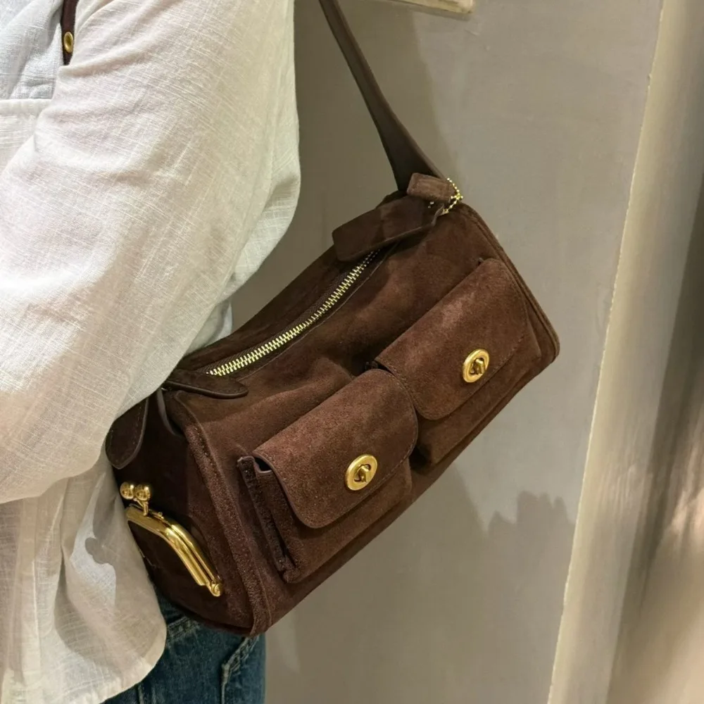 New First-layer Cowhide Messenger Niche Light Luxury Spice Girl Bag Commuter Shoulder Armpit Bag Fashion Messenger FashionSimple