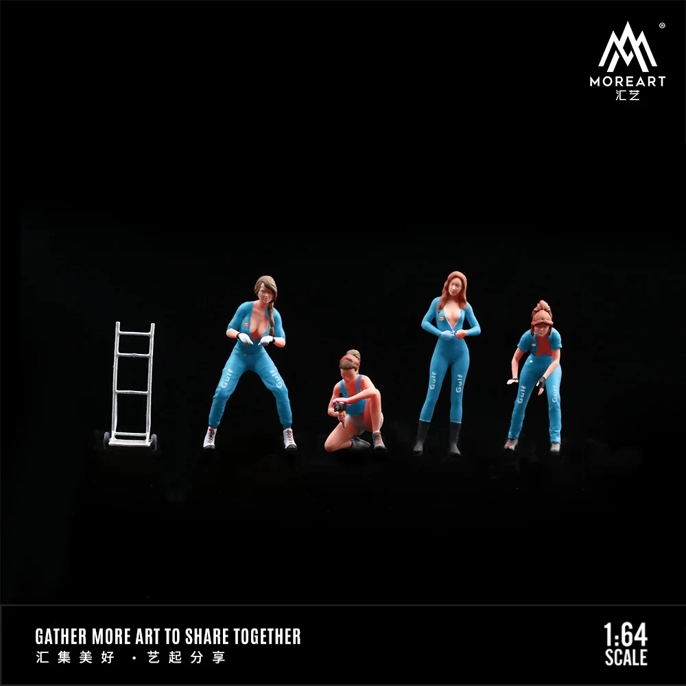 TimeMicro+MoreArt 1:64 Juego de trabajadores de reparación de automóviles con tema del Golfo de resina