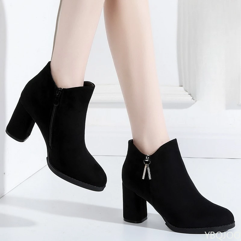 

Autumn new fashionable versatile thick heel high-heeled women's boots comfortable round toe side zipper women's boots