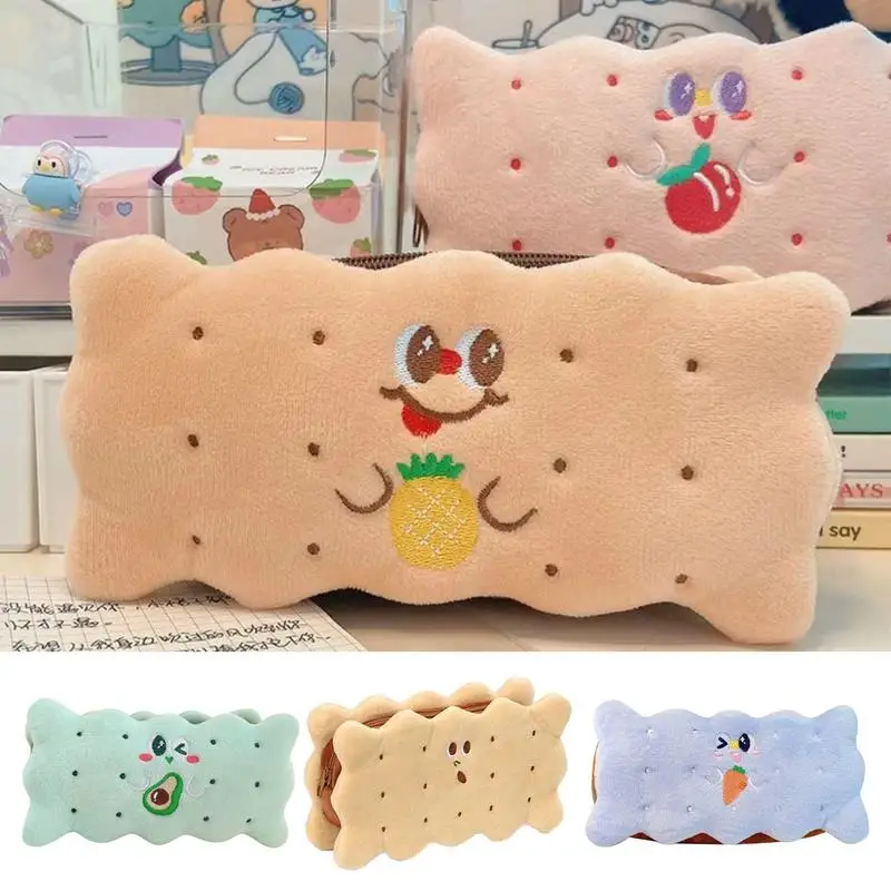 Big Capacity Pencil Case Cute Plush Cookies Shaped Pencil Bag Students Stationery Cartoon Pencil Bag School Supply Cute Pen