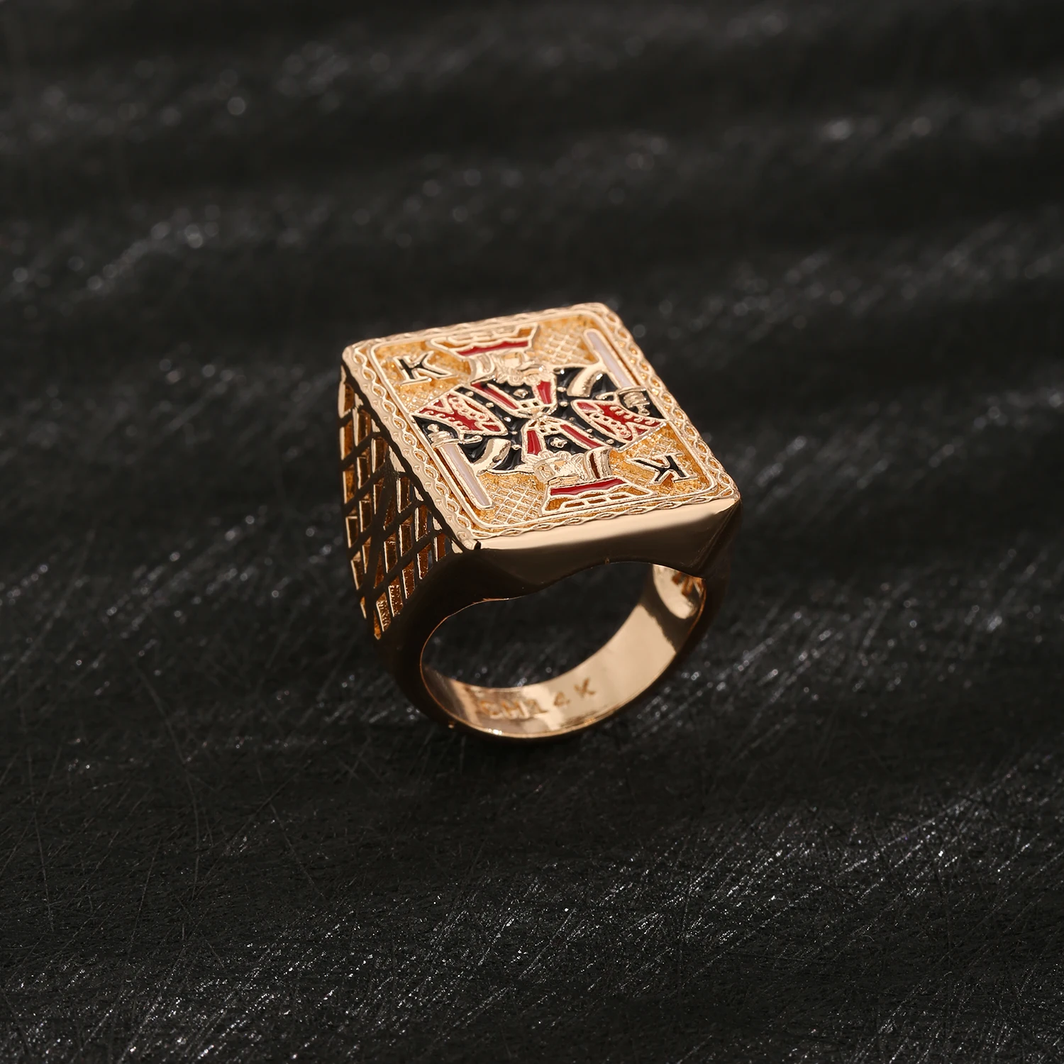Poker Symbol Brass Ring 14K Gold Plated Playing Card Jewelry Unisex Hip Hop Accessories Stylish Gift Trendy Wholesale