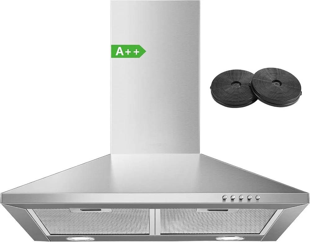 Campana Extractora 60cm, Clase energética A++, Extractor Cocina con Filtro de Carbón, 350 m3/h, 3 Velocidades de Potencia