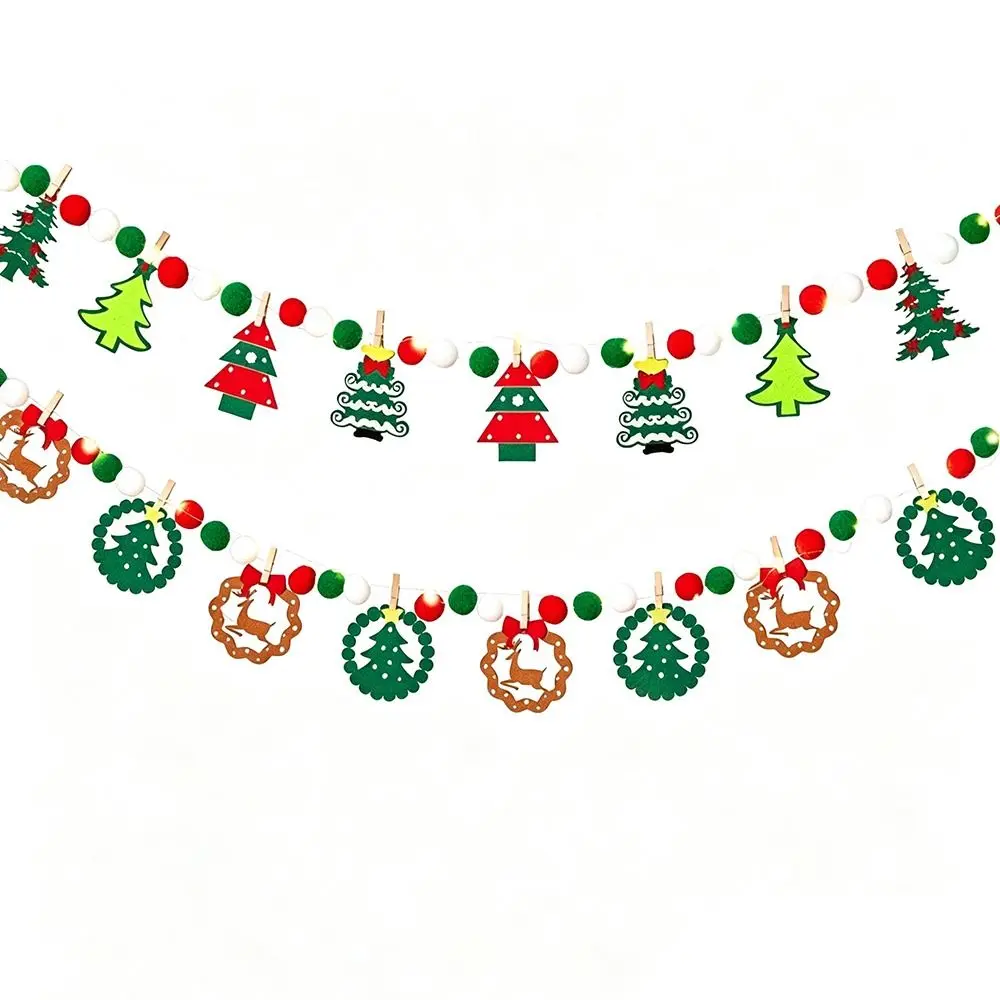 Seasonal Decor Felt Christmas Banner Decorated DIY Handmade Christmas Pendant Furry Balls Xmas Pendant Home Room