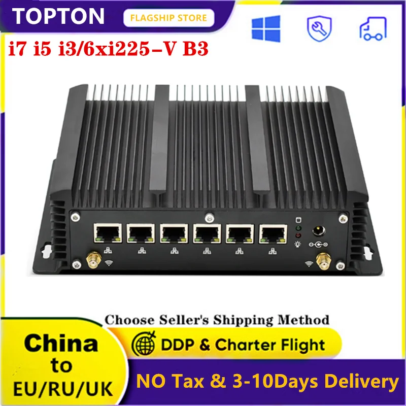 2022 6XIntel I225-V B3 2500M NIC Mini PC Quạt Không Cánh Mini Router I7 10810U I5 10210U 2 * Rs232 pfSense ESXi Tường Lửa Router Máy Tính