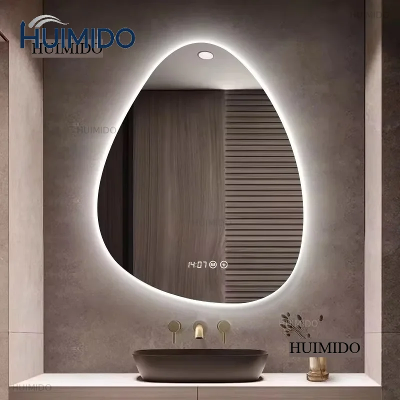 Touch Screen LED Mirror Backlit Water Drop Shape Bathroom Vanity Anti-fog Wall-mounted Smart Home Hotel Bedroom Use