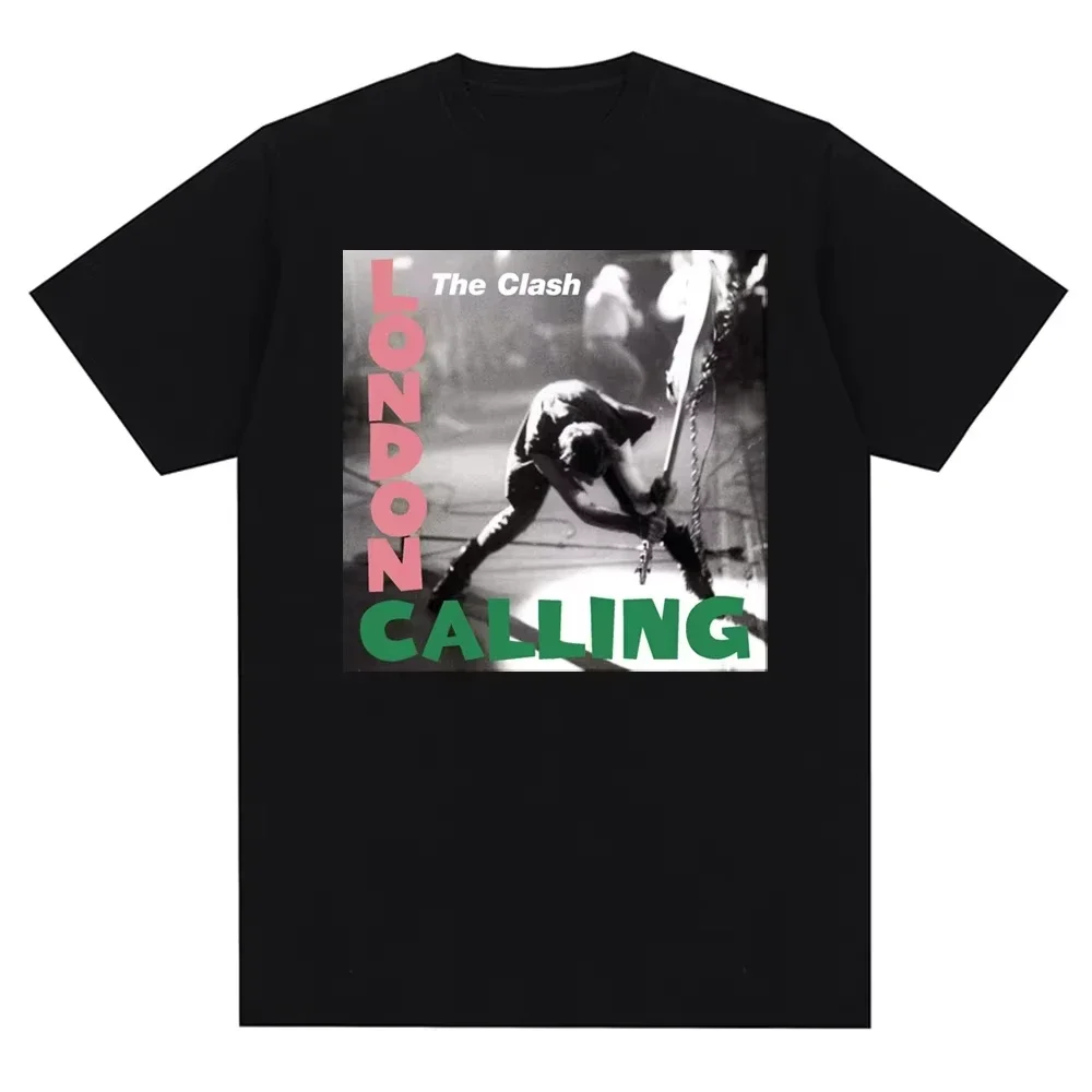 جديد طاقم الرقبة الصدام لندن الدعوة خمر تصميم طباعة الجرافيك تي شيرت الرجال الموسيقى روك باند القطن تيز ملابس للجنسين
