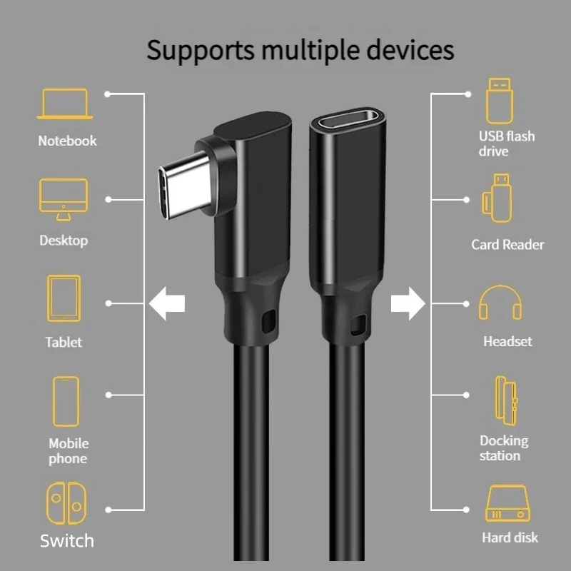 Hannord-MacBookおよびSamsungラップトップ用のデータコード,USB Cエクステンション,90度,USB 3.2, Gen2エルボーエクステンダー,pd100w,20gbps,USB C