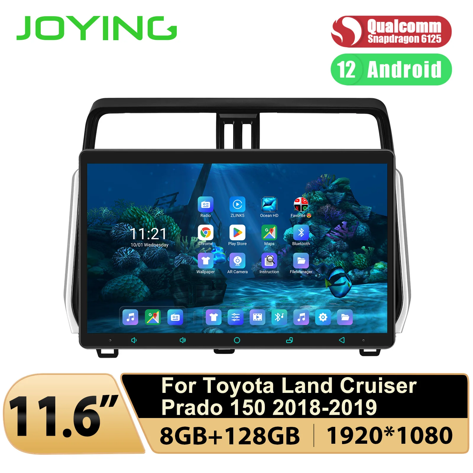 JOYING Android Car Radios For Toyota Land Cruiser Prado 150 2018-2019 Upgrade Big Screen Multimedia With Android Auto Carplay