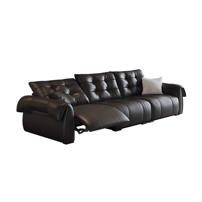 Shi Zengpinyuan first layer cowhide black swan electric leather multi-functional sofa three people