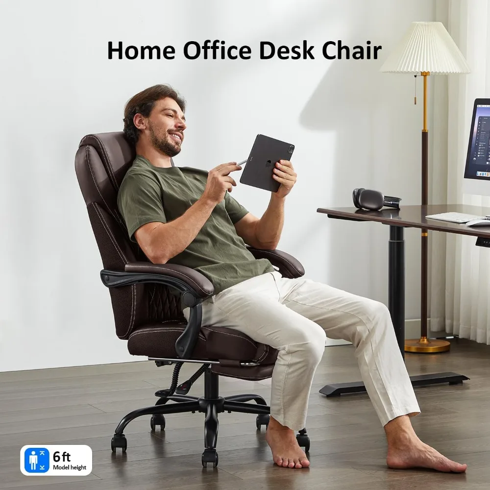 كرسي مكتب، كرسي مكتب كبير وطويل مع مسند للقدمين، كراسي مكتب مريحة، كراسي جلدية عالية الظهر مع كراسي قطنية