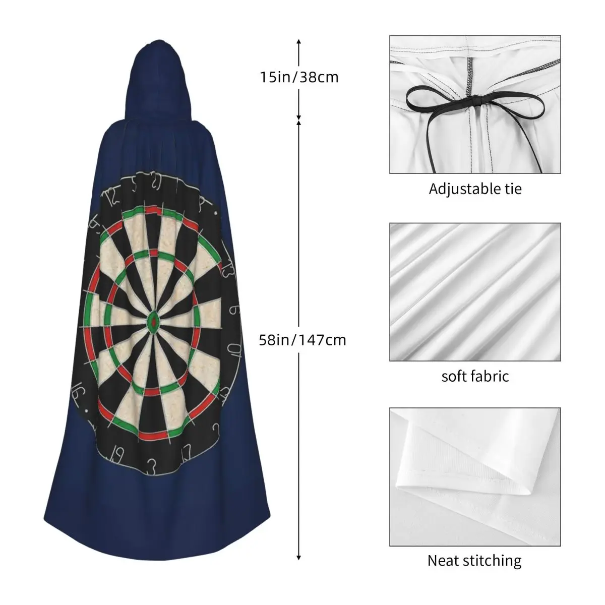 عباءة Winmau Blade 5 Dartboard طويلة بغطاء للرأس للساحرة في القرون الوسطى زي تنكري كيب الهالوين مصاص دماء للبالغين للجنسين