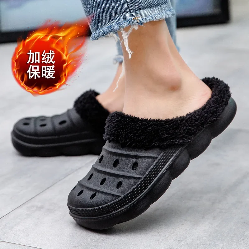 Men\'s padded slippers home outdoor warm thick cotton shoes winter cave shoes garden shoes leisure outdoor home