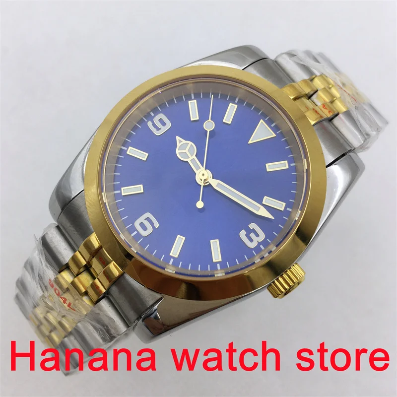 BLIGER 36mm/39mm Gold Men's Mechanical watch NH35A PT5000 Movement 369 Blue dial Gold-plated Luminous index sapphire glass