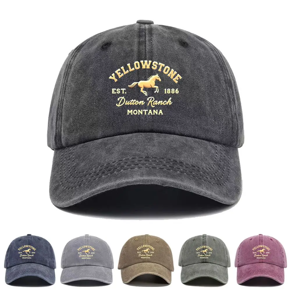 Vintage Washed Baseball Cap Yellowstone Dutton Ranch Print Graphic Unisex Streetwear Casual Trucker Style Summer Cotton Sun Hat