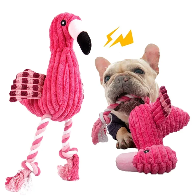 Cute Flamingo Plush Dog Toys Funny Interactive Squeaky Chew Ropes Toys for Small Large Pets Teeth Cleaning Supplies