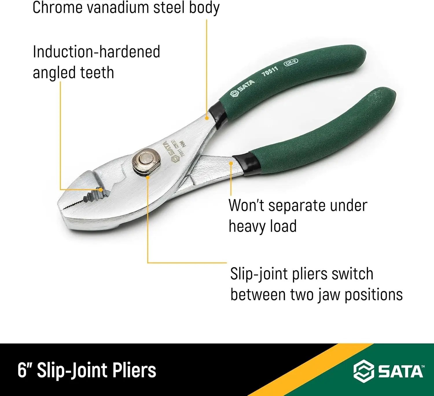 6-Inch Slip-Joint Pliers, Chrome Vanadium Steel Body, with Green Handles and  Joint Assembly - ST70511ST