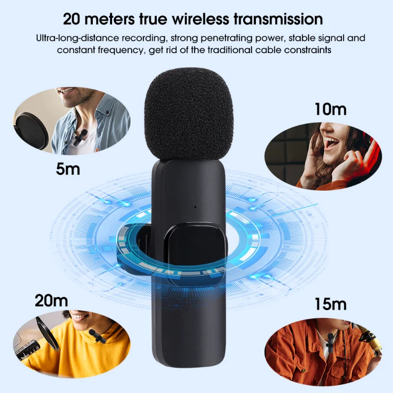 Wireless Microphone Lavalier 5.0 Bluetooth Mini Mic for Recording Interview 3.5mm Sound Receiver for Camera Android Phone Laptop