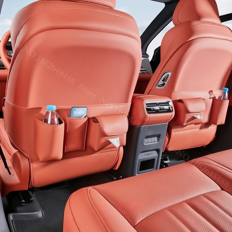 For BYD Atto 8 Tang L 2025 2026 Seat Back Anti Kick Pad Leather Rear Seat Protective Cover Storage Bag Interior Accessories