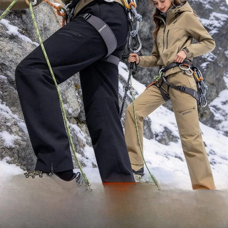 Outdoor Winter Fleece Lined Waterproof Snow Ski Pants Polar Cold Resistant Men Women Thermal Polar Fleece Trousers for Couples