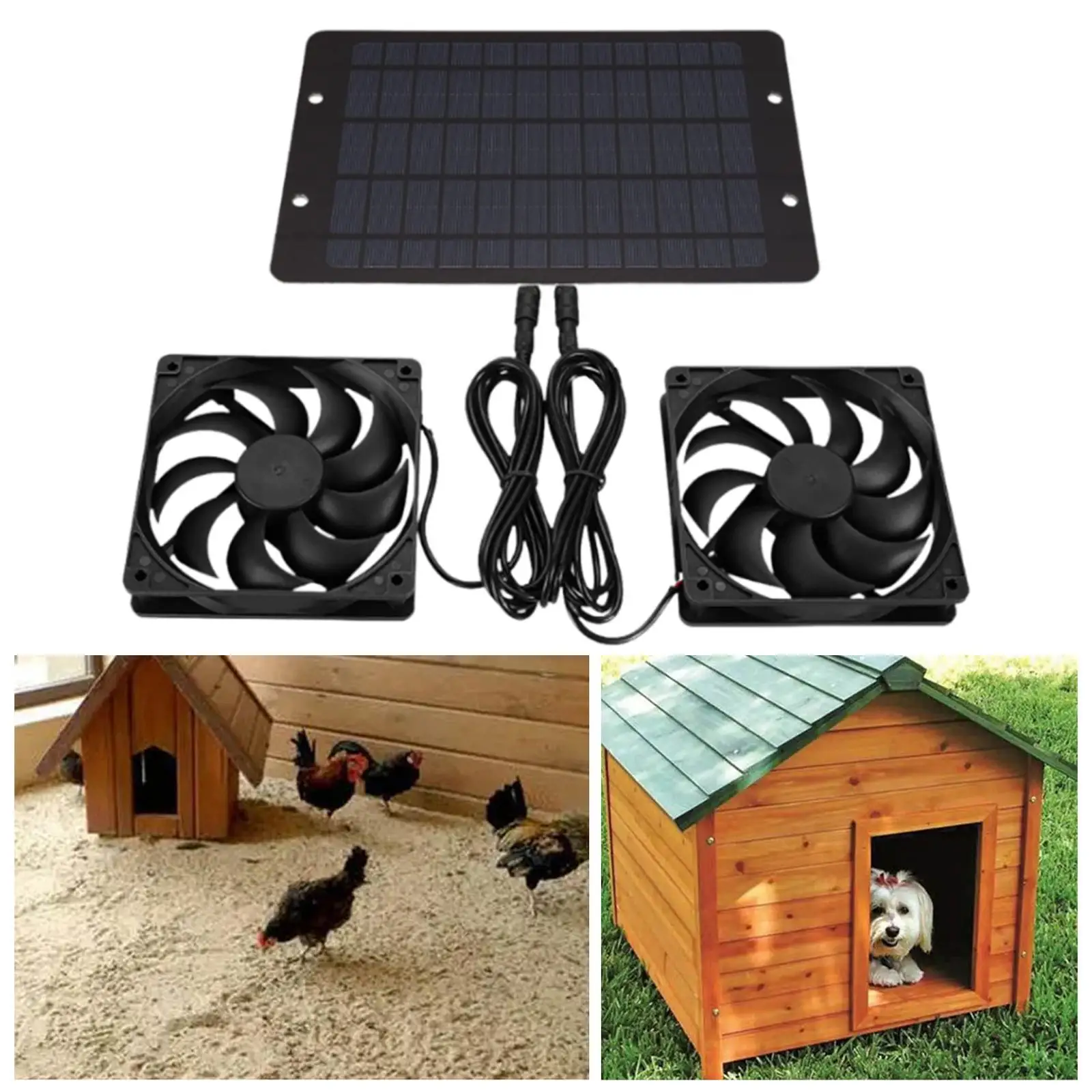 Solar Panel Exhaust Fan with Two Fans High Speed Intake Cooling Ventilation for Tree Houses Shed Pet House Outside Greenhouse