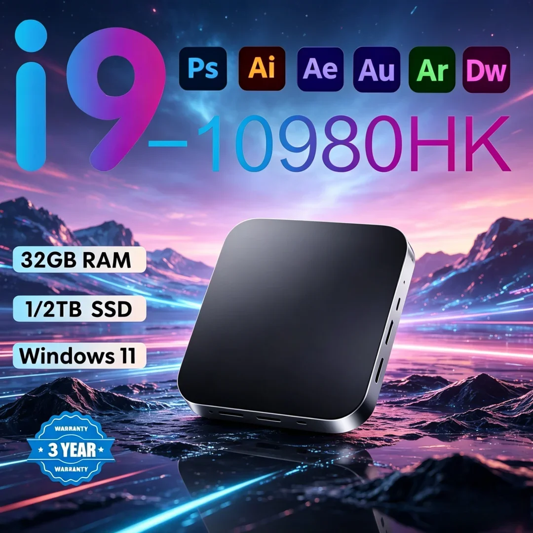 Sleek Portable MINI PC Equipped With Windows 11 Pro Core I9 10980HK 32GB RAM 1TB 2TB SSD WIFI 6 BT5.2 4K HD Compact Gaming