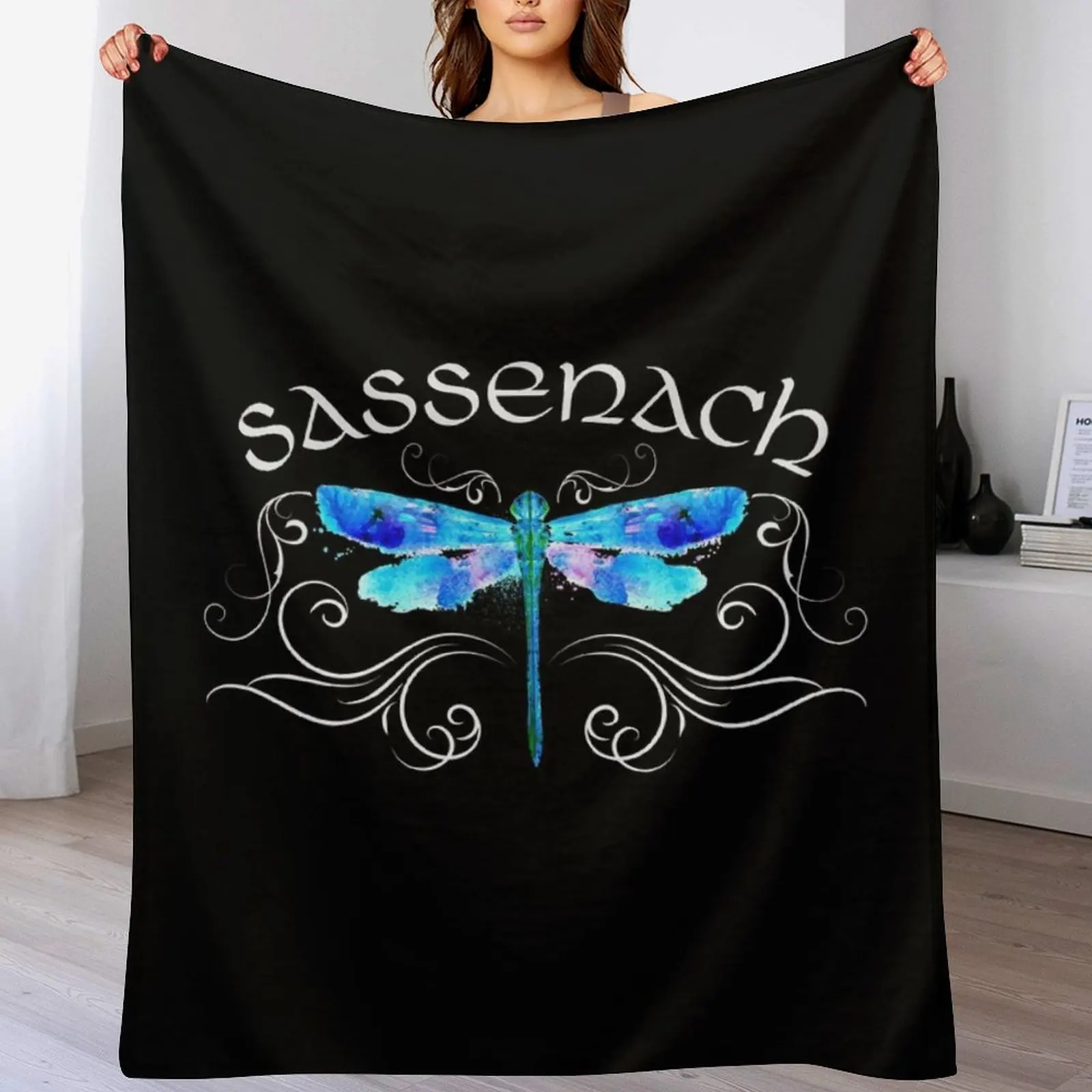 

Sassenach Dragonfly Watercolor Watercolour Design Throw Blanket blankets and throws Picnic Winter beds Softest Blankets