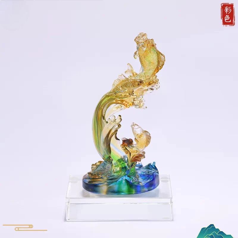 PYH Yulang glazed ancient method Wufuyue Longmen koi desktop ornament living room entrance office decoration