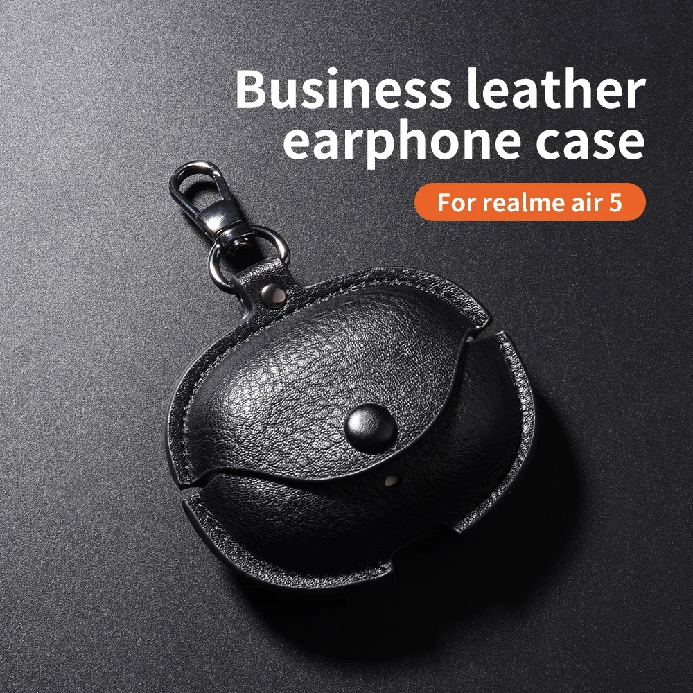 Solid color headphone case For realme Buds Air 5 Pro Business leather earphone case Cover Headphone Sleeve Funda