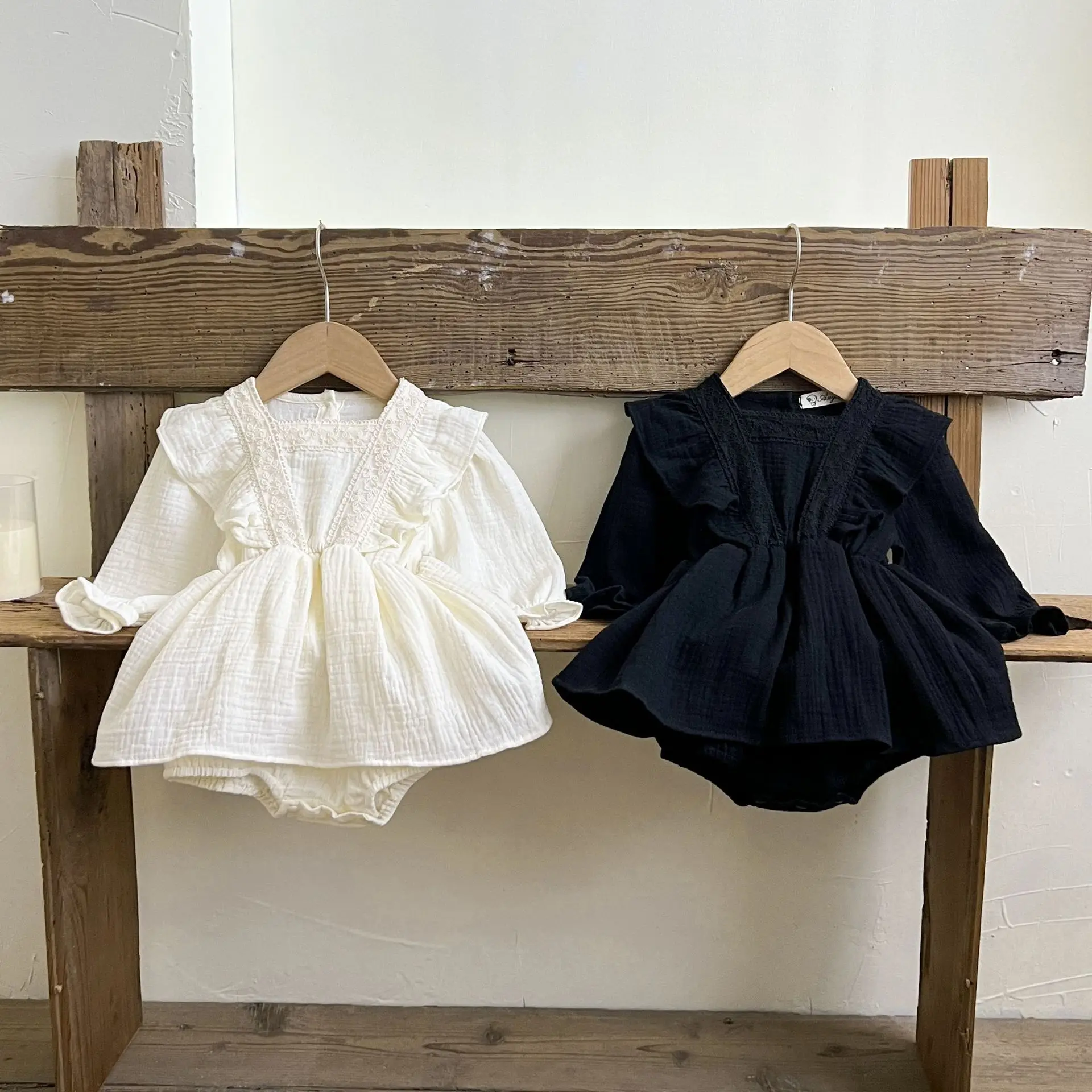 Autumn Newborn Infant Baby Girls Romper Skirt Muslin Long Sleeve Lace Princess Rompers Kids Onepiece Fashion Baby Clothing