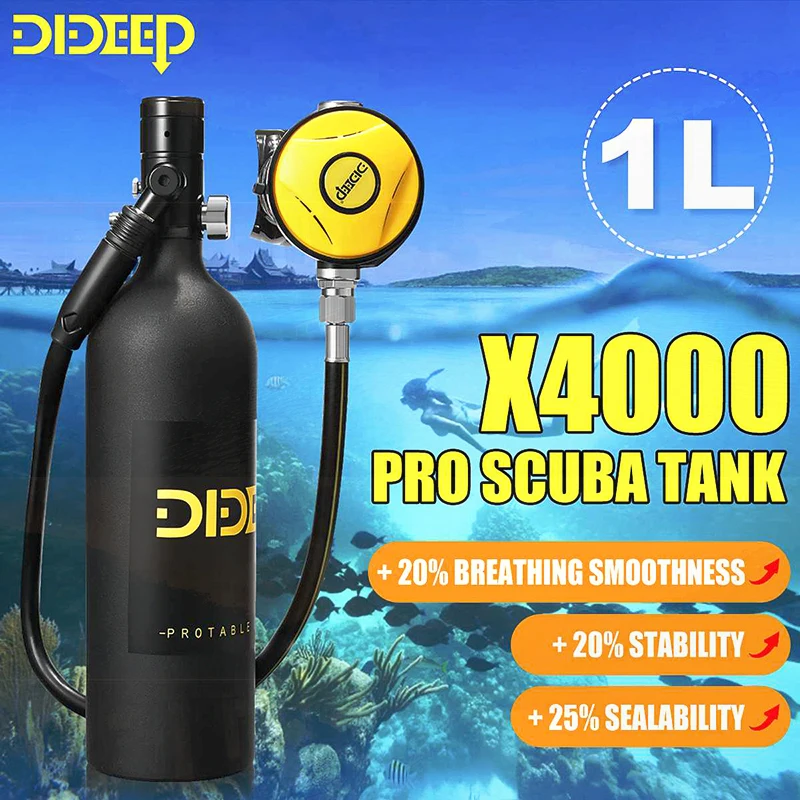 

1L Scuba Diving Cylinder Mini Oxygen Tank Set Respirator Air Tank for Snorkeling Breath Diving Equipment Black X4000 Pro