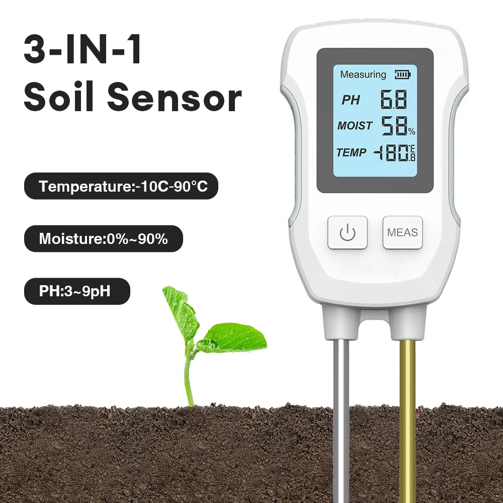 

3-in-1 Digital LCD Soil Tester PH Moisture Temp 3-9 pH Meter Metal Sensor Humidity Monitor for Flower Plants Gardening Tools