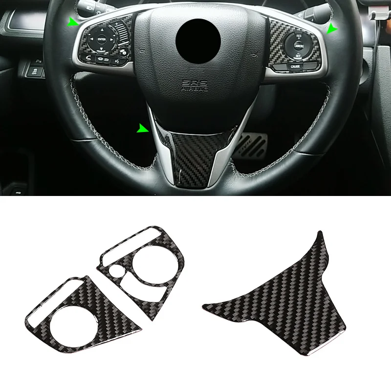 For Honda Civic 10th Gen 2016 2017 2018 2019 Car Carbon Fiber Steering Wheel Panel Cover Protective Trim