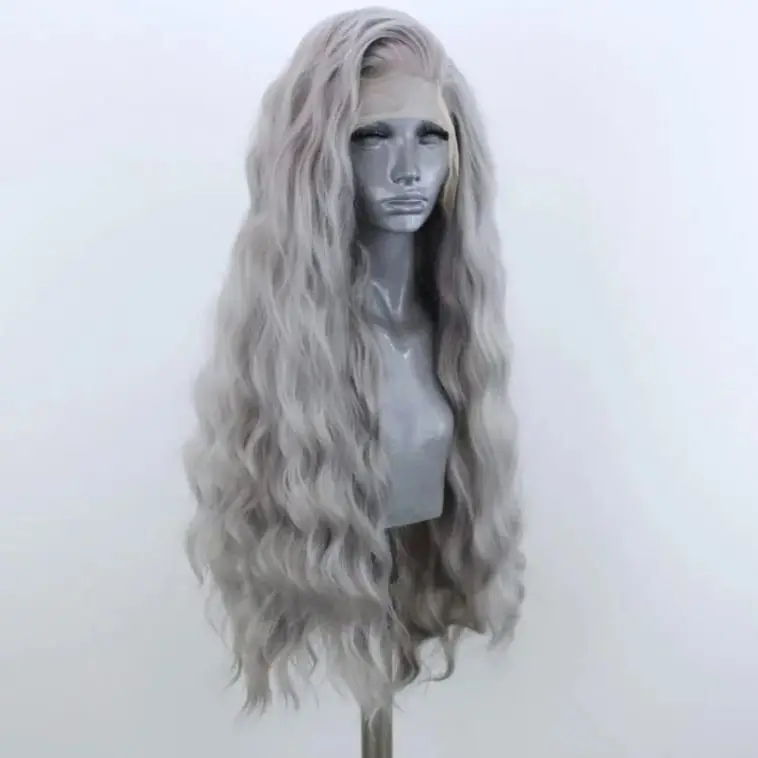 Grey Wig Synthetic Lace Front Wigs for Women Long Wavy Pre Plucked Natural Hairline Glueless Lace Front Wig
