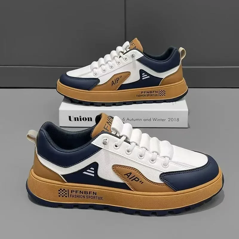 Men's Thick Sole Sneakers Designer Sports Shoes Fashion Casual Fiber Leather Breathable Height Increase Flat Thick Sole Shoes image 2