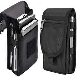 Bolsa de teléfono abatible con tres compartimentos para hombre, Cartera de gran capacidad para colgar en la cintura y la inserción de bolígrafo informal