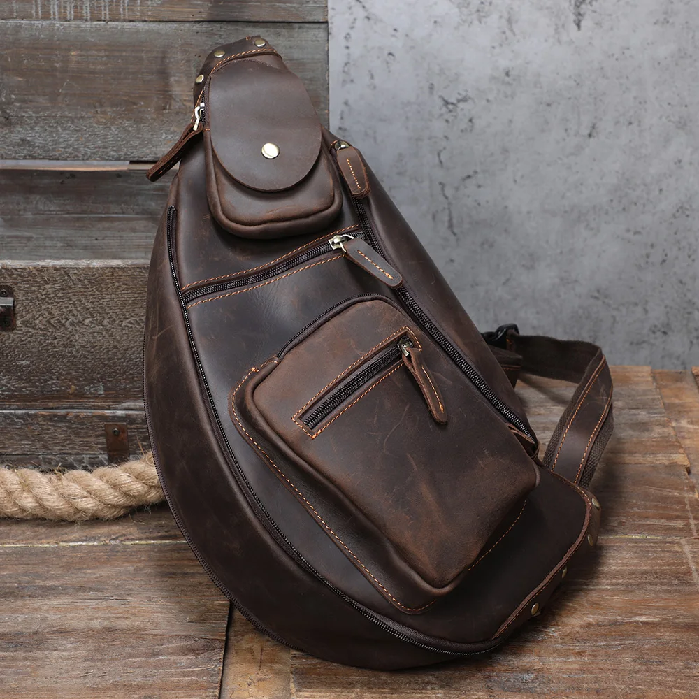 S.WORKER Echtleder Herren-Umhängetasche | Retro Crazy Horse Leder Tagesrucksack Umhängetaschen für Männer – Detail 16