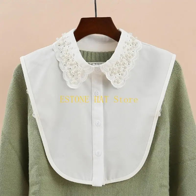 49mf bắt chước viên ngọc trai đính cườm cho phụ nữ có thể tháo rời chiếc áo choàng trắng blouse rỗng