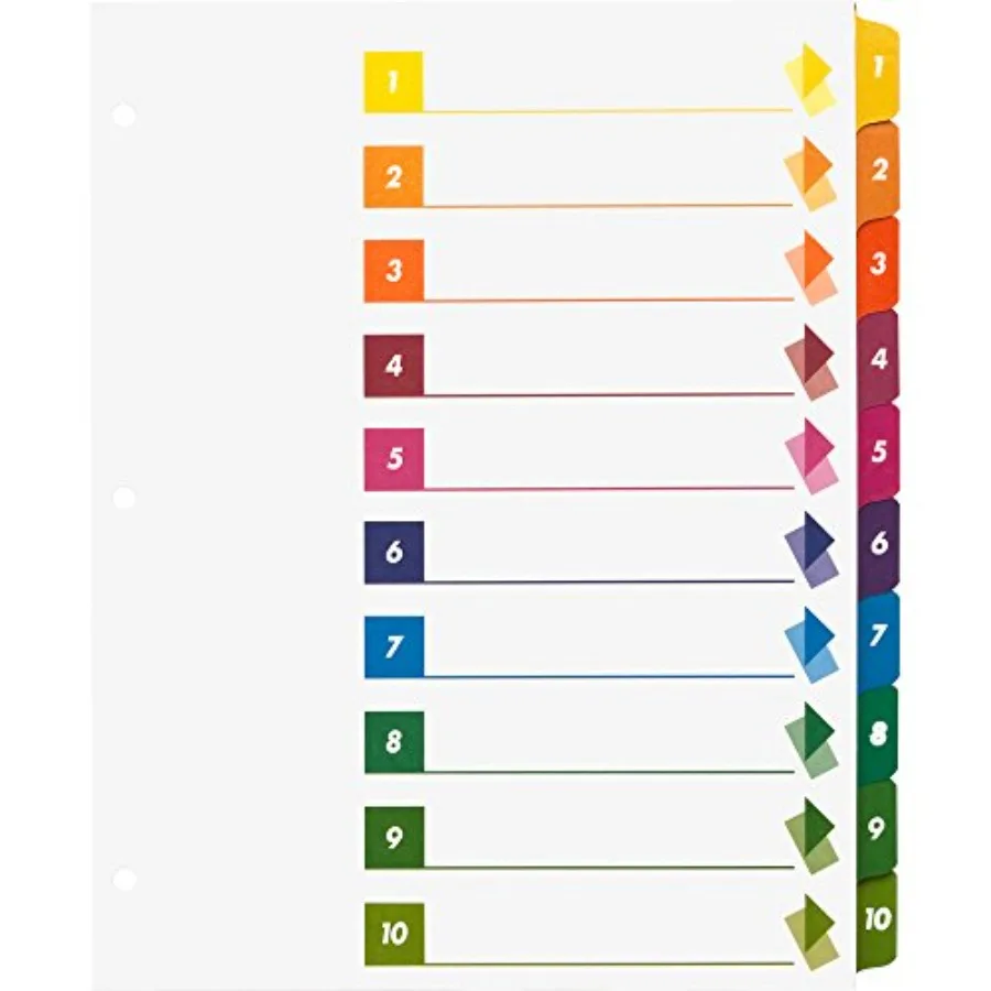 

Color-Coded Table of Contents/Tabs Index Dividers