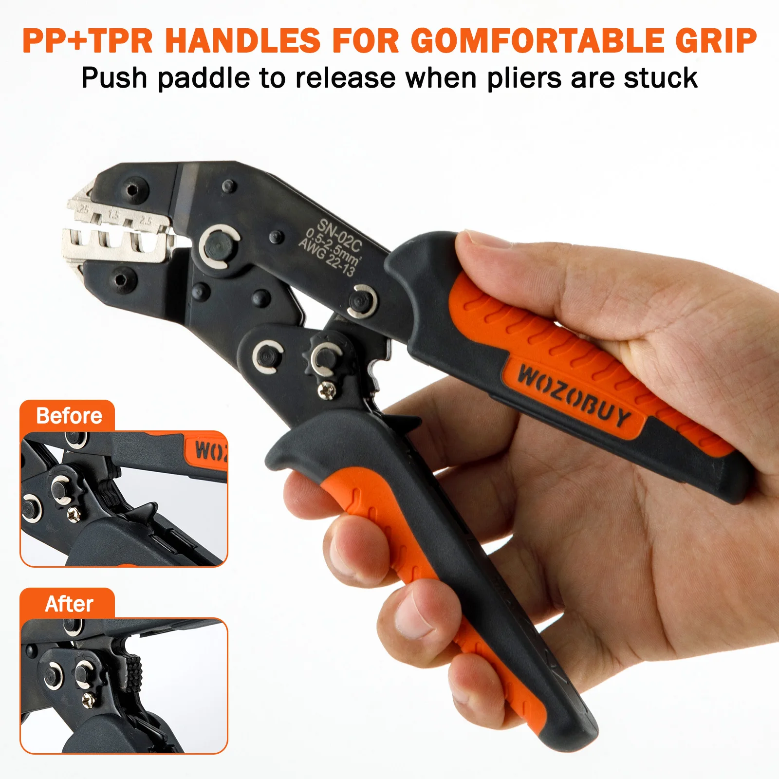SN-02C Wire Crimping Tool Set Insulated Wire Electrical Connectors Crimp-Butt,Ring,Spade,Terminals Cable Lugs Assortment Kit