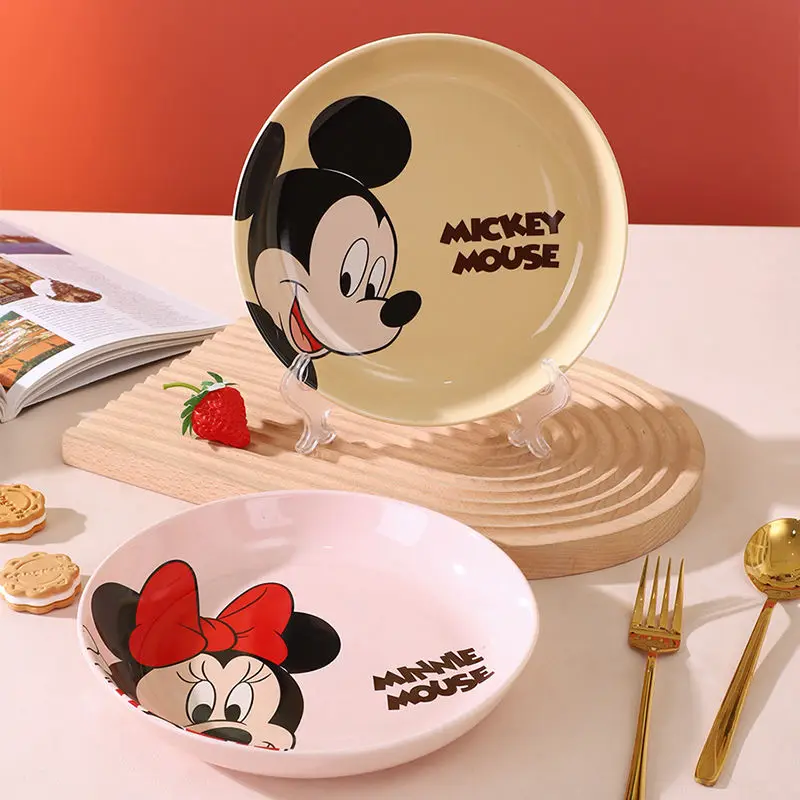 Nowy Disney Kawaii Mickey Minnie ceramiczny dysk zastawa stołowa kreatywny nadruk kreskówkowy domowa kuchnia talerz na przekąski dla dzieci prezent hurtowo