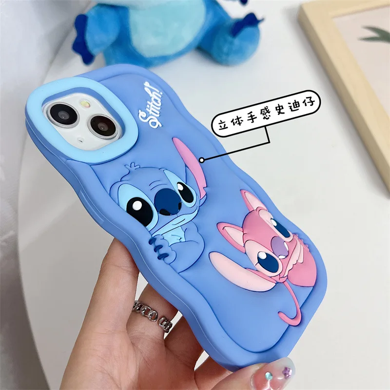 Nuove custodie per telefoni stereoscopiche Disney Stitch 3D per iPhone 14 13 12 11 Pro Max XR X XS MAX 8 7 Plus Cover morbida a prova di caduta in Silicone