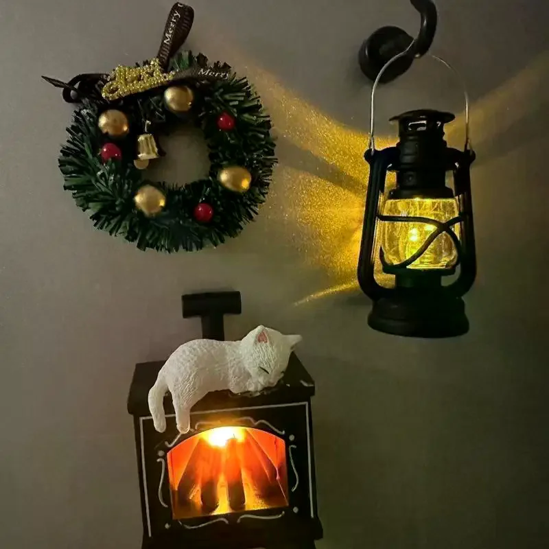 Mini Cat Fireplace Refrigerator Fridge Magnet With LED Night Light For Home Decor Childrens Bedroom Kitchen