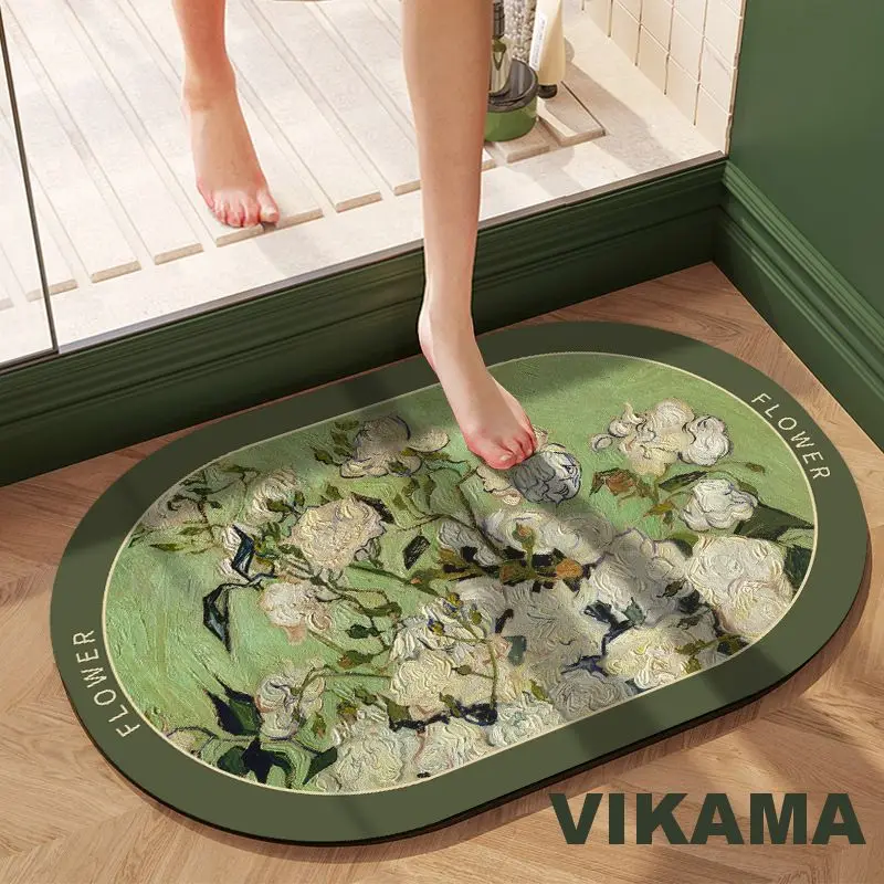 VIKAMA Diatomite European Oil Painting Style Kitchen Bathroom Bathroom Entrance Anti-slip Dirty Resistant Washable Floor Mat